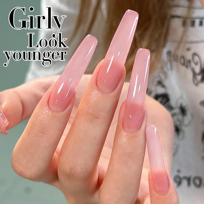 Double Rhythm 0.5Oz Translucent Gel Polish Sheer Neutral Natural Light Milky Same Color Same Bottle 15ML Jelly Gel Polish Art DIY at Home (Milky Pink-A1401)-Velvo Beauty