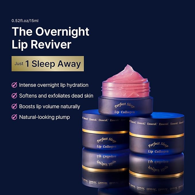 Perfect Sleep Lip Collagen 0.52fl.oz/15ml, Hydrolyzed Collagen+Rice Protein, Willow Bark Extract & Peptide to Nourish, Moisturize & Exfoliate the lips, Sleep-Beauty, Korean Overnight Lip Mask-Velvo Beauty