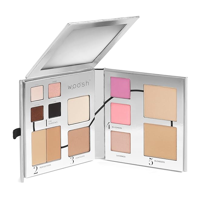 Woosh Beauty, Fold Out Face Original Makeup Palette, Travel, All in One, Neutral Cream & Powder (#2 Medium Light)-Velvo Beauty