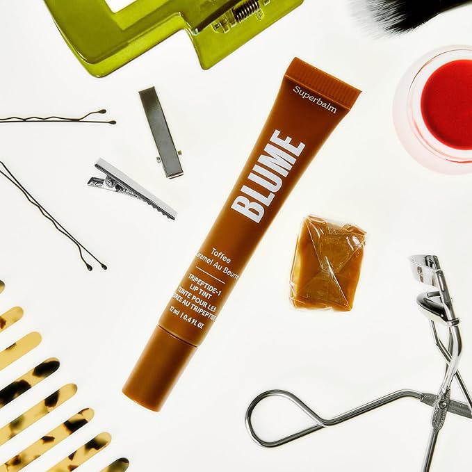 Blume Tri-Peptide Toffee Soft Brown Tinted Lip Balm - Superbalm Lip Moisturizer with Shea Butter and Squalane to Deeply Hydrate & Heal Dry, Cracked Lips - Cruelty Free & Vegan Lip Plumper (0.4 Fl Oz)-Velvo Beauty