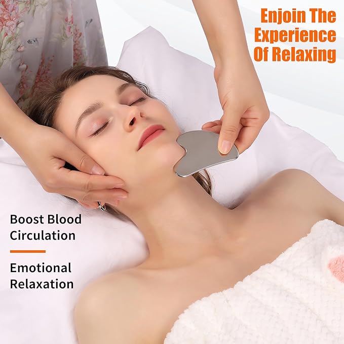 2Pcs Stainless Steel Gua Sha Facial Tools Set, Metal Face Comb Detail Skin Care Tools, Body and Face Gua Sha Sculpting for Tighten Skin Lymphatic Drainage-Velvo Beauty