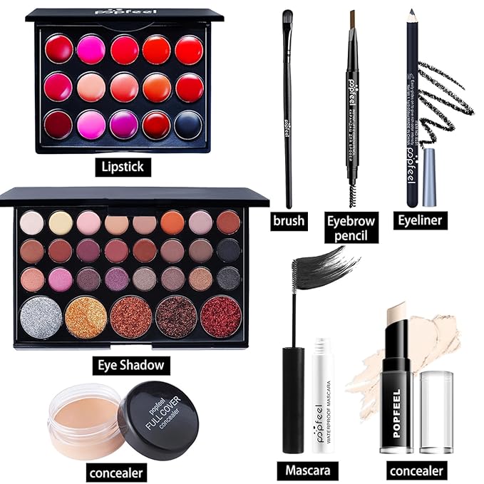 Makeup Kit for Women Full Kit, All in One Makeup Gift Set, Make up Kits for Beginners and Professionals - Eyeshadow Palette, Lipstick, Mascara, Concealer, Brush, Eyeliner, Eyebrow pencil-Velvo Beauty