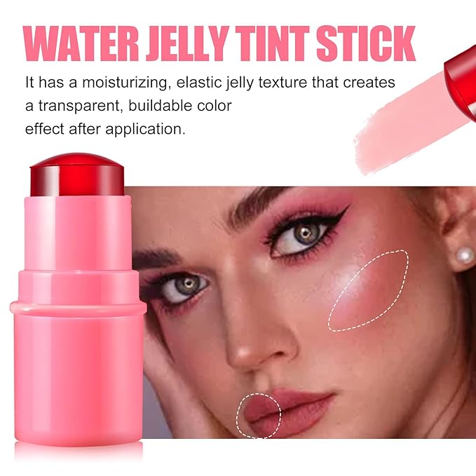 Milk Jelly Blush Cooling Water Jelly Tint, Milk Jelly Tint Jelly Blush Stick, Milk Lip And Cheek Stick, Sheer Lip & Cheek Stain, Jelly Tint Makeup (Red, Free Size)-Velvo Beauty