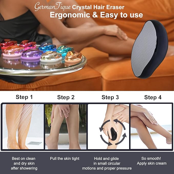 Crystal Hair Eraser,Natural Crystal Hair Remover,Reusable Painless Nano Glass Hair Removal Device Without Shaver,Gentle Crystal Epilator and Exfoliator for Soft Silky Skin(Black)-Velvo Beauty