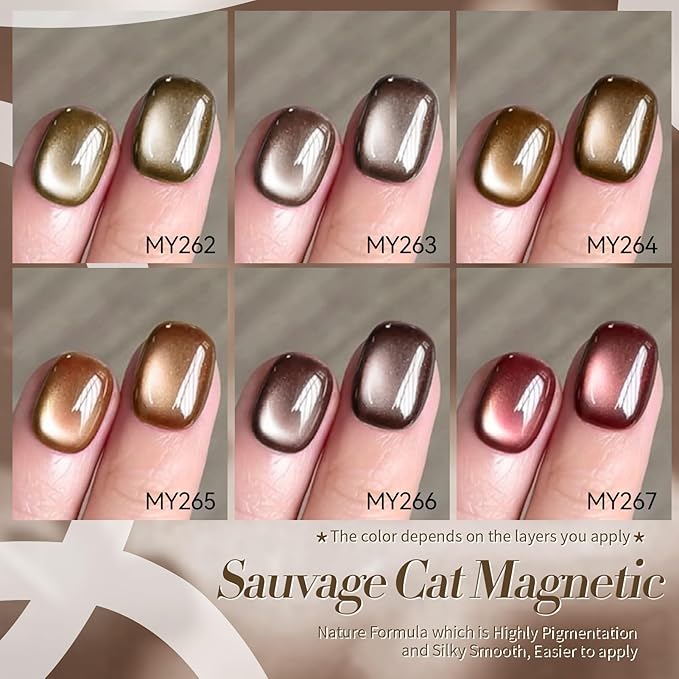 BORN PRETTY Magnetic Gel Nail Polish Water Light Cat Magnetic Eye Gel Brown SaU Vage Jelly Glass Crystal Magnetic Gel Polish Glitter Shimmer Auroras Magnetic Gel Nail Art Manicure Kit 6PCS-Velvo Beauty