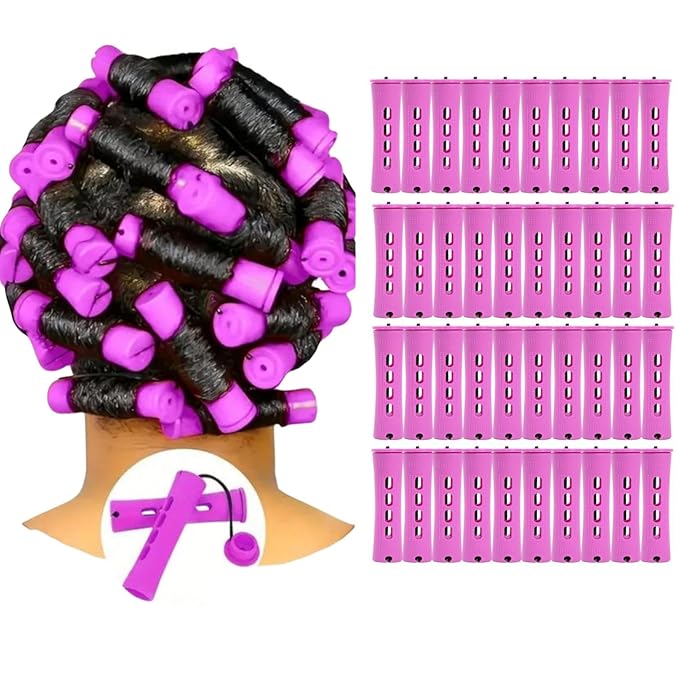 YOROSTAR Perm Rods Set for Natural Hair 40pcs Plastic Cold Wave Rods for Long Short Hair Rollers Large Hair Curling Rods for Women Purple-Velvo Beauty