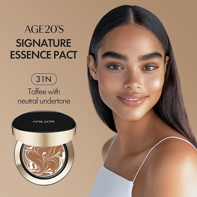 AGE20'S Signature Essence Pact SPF 50+ | Pack of 1 | 31N TOFFEE | Cream Foundation, Dewy Finish, Natural Coverage | Korean Cushion Foundation-Velvo Beauty