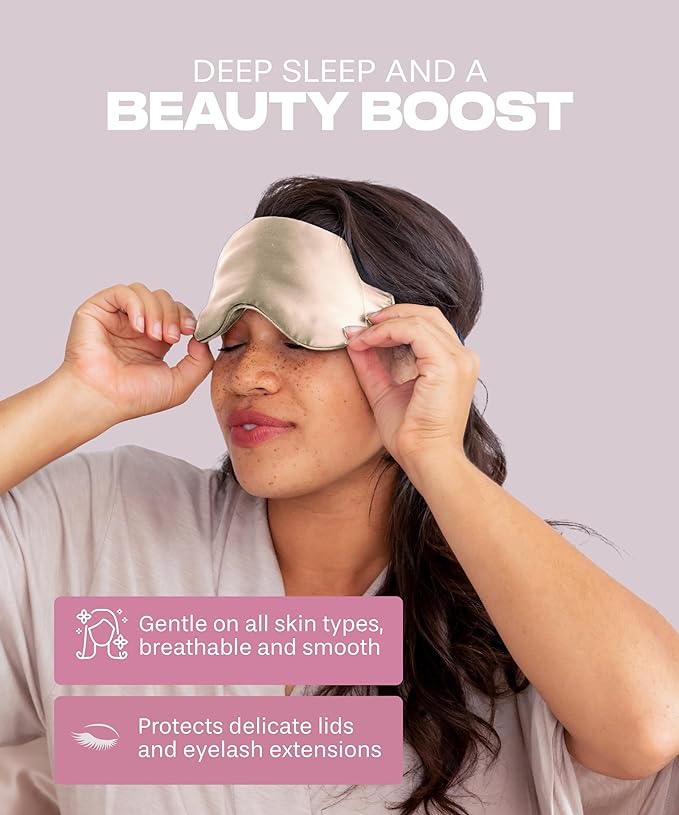 SUNDAYSILKS™ Exclusive Mulberry Silk Sleep Mask | Soft Eye Covers, Blackout Sleeping Mask for Women & Men | Silk Eye Mask for Sleep, Travel, and Relaxation | Antifaz para Dormir [Nude Champagne]-Velvo Beauty