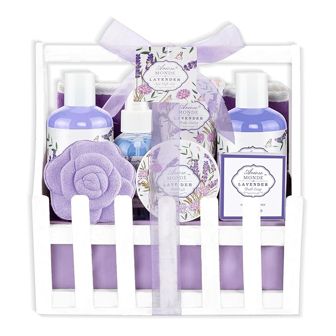 Lavender & Jasmine Scented Spa Gift Set for Women, Includes Body Lotion, Shower Gel, Salts, Bubble Bath, Body Mist, Soap, Bath Bombs-Velvo Beauty