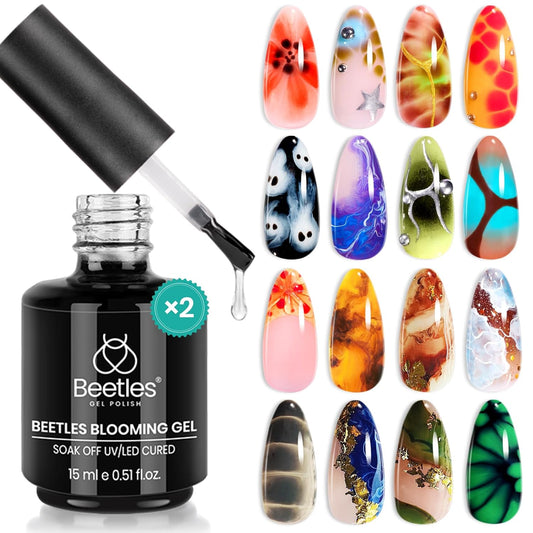 Beetles Halloween Blooming Gel: 2 Pcs 15ml Clear Uv Led Blooming Gel Nail Polish for Spreading Effect Blossom Marble Natural Stone Watercolor Floral Print Soak off Nail Diy Design-Velvo Beauty