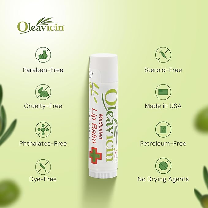 Natural Lip Balm by Oleavicin | Dry Lip Relief | Patented Moisturizing Formula for Chapped Lips | Organic Olive Leaf Extract-Velvo Beauty