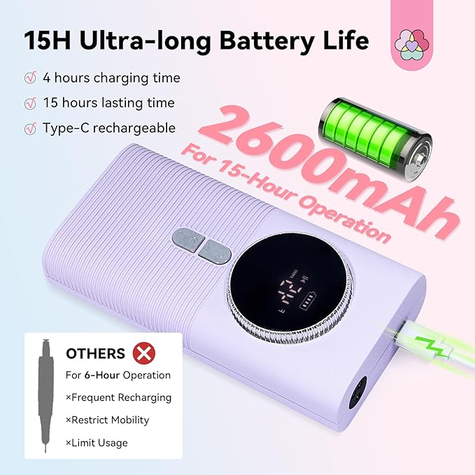 SAVILAND 45000RPM Electric Nail Drill Professional: Unique Coreless Nail File Last 15H Long Battery Life |Cordless Nail Drill for Quick Acrylic Nail Removal Ultra Quiet Salon Use Manicure Pedicure-Velvo Beauty