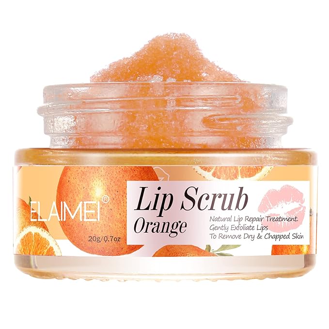 Lip Scrub, Lip Scrubs Exfoliator & Moisturizer, Lip Repair for Lush Soft Lips, Lip Moisturizer for Chapped Dry and Flaky Lips Treatment, Lip Scrubs (Orange)-Velvo Beauty