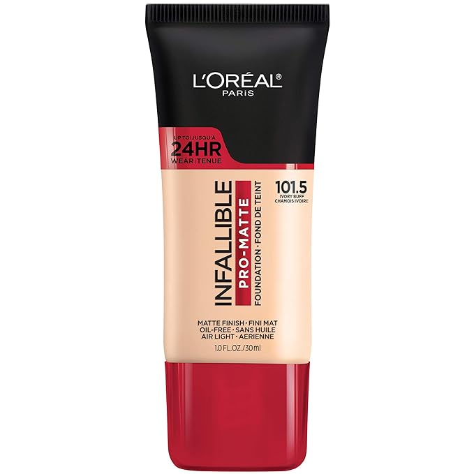 L'Oreal Paris Cosmetics Makeup Infallible Pro-Matte Liquid Longwear Foundation, Ivory Buff, 1 fl oz.-Velvo Beauty