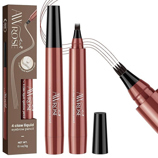 AWROSE Eyebrow Pencil, 3D Waterproof Microblading Eyebrow Pen 4 Fork Tip Tattoo Pencil, Precise Natural Brow Magic Eye Brow Pencil with Hair Like Strokes, 4 Points Multi-Used Eye Brow Pen for Women-Velvo Beauty