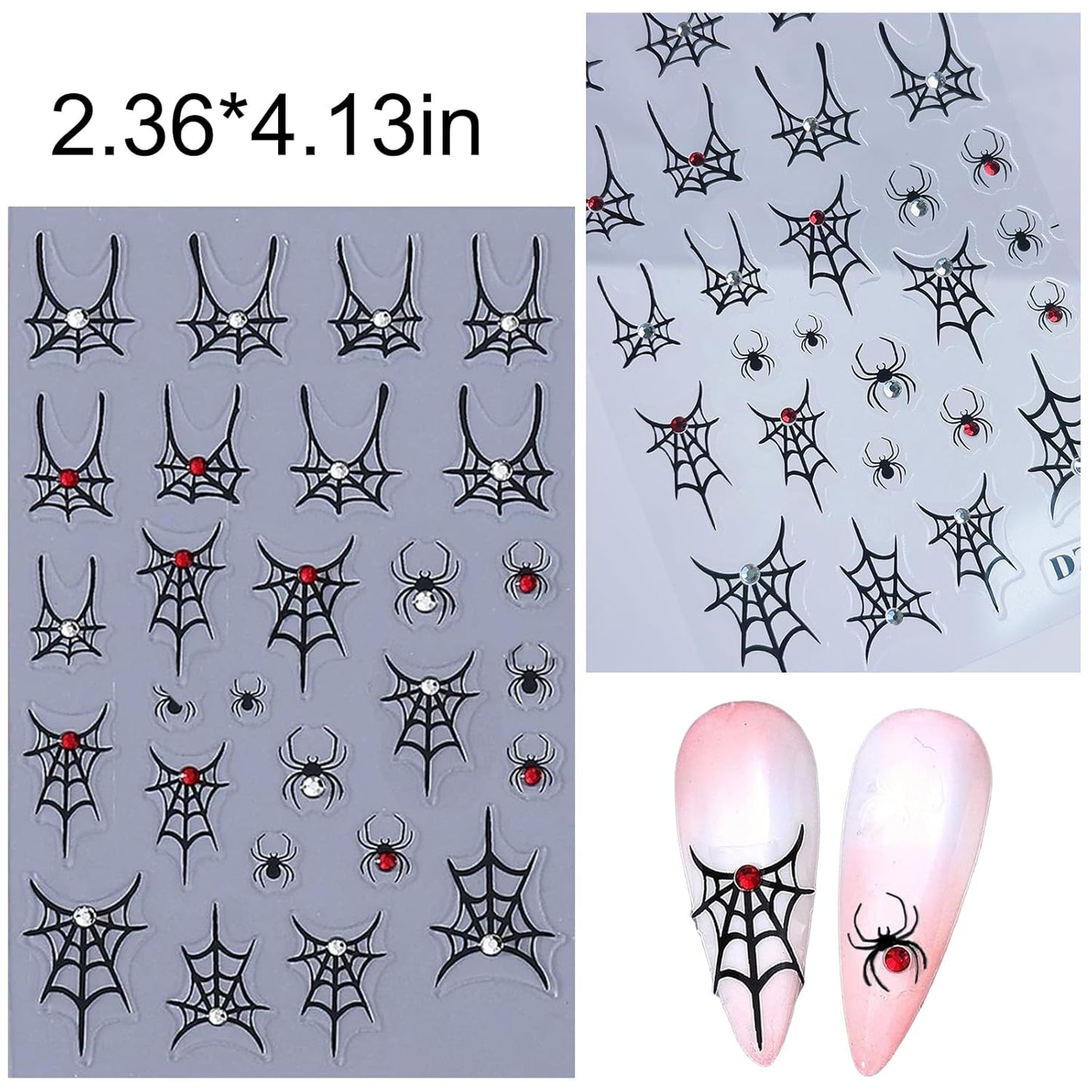 SILPECWEE 6 Sheets Halloween Nail Art Stickers, 3D Metal Nail Stickers Diamond Spider Web Nails Art Design Decal Manicure Sticker for Women Girl DIY Holiday Decoration-Velvo Beauty