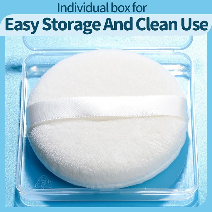 Teenitor 2pcs Powder Puff, 4.13 Inch Powder Puff for Body Powder, Body Powder Puff Large Powder Puff Loose Powder Puffs Soft Velour Body Powder Puff and Container White-Velvo Beauty