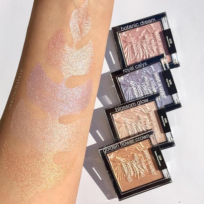 wet n wild MegaGlo Highlighting Powder, Highlighter Makeup, Shimmer Glow, Deep Gold Awesome Blossom (Pack of 4)-Velvo Beauty