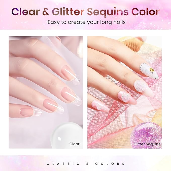 MIZHSE 2PCS Solid Builder Gel for Nails: 30g/1oz Clear & Pink Glitter Hard Gels for Nails 3D Gel with Dual Forms 3D Silicone Mold Soak off U V Builder Gels for Nail Art Manicure Home DIY-Velvo Beauty
