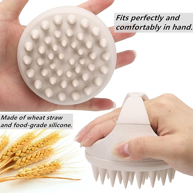 Hair Scalp Massager Shampoo Brush Hair Scrubber Washing Brush Silicone Scalp Exfoliator for Dandruff Removal- Beige-Velvo Beauty