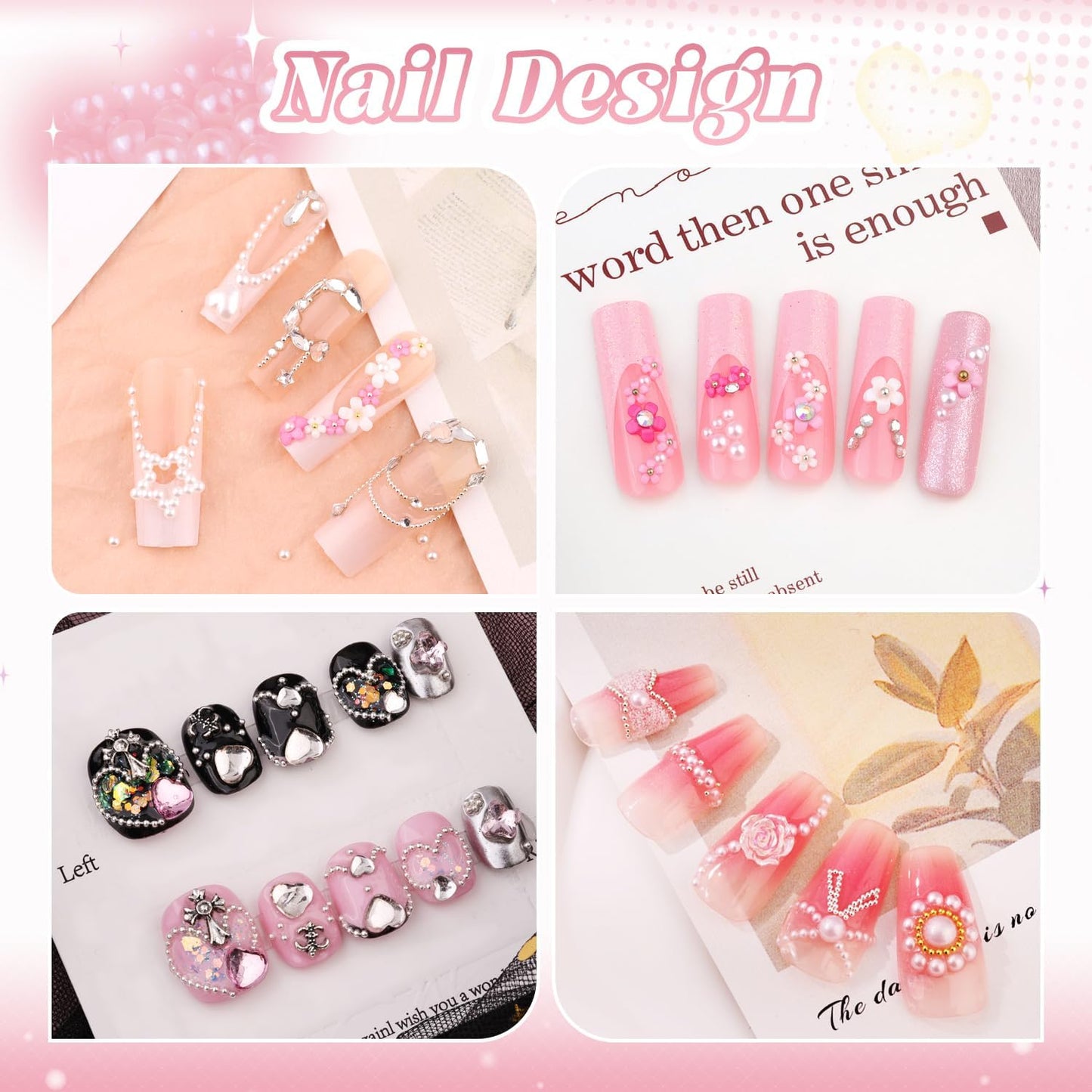 Metal 3D Flowers, Glass Rhinestones, Flatback Pearls, Caviar Beads for Nail Art - Multi Shapes Gems, Blossom Pearl Charms, Glue Gel for Manicure Decor-Velvo Beauty