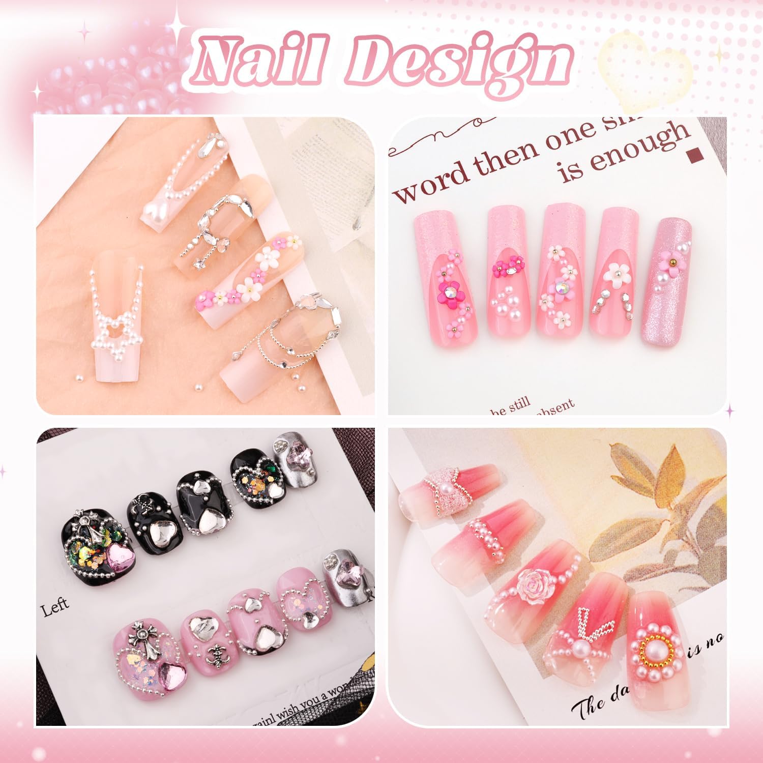 Metal 3D Flowers, Glass Rhinestones, Flatback Pearls, Caviar Beads for Nail Art - Multi Shapes Gems, Blossom Pearl Charms, Glue Gel for Manicure Decor-Velvo Beauty