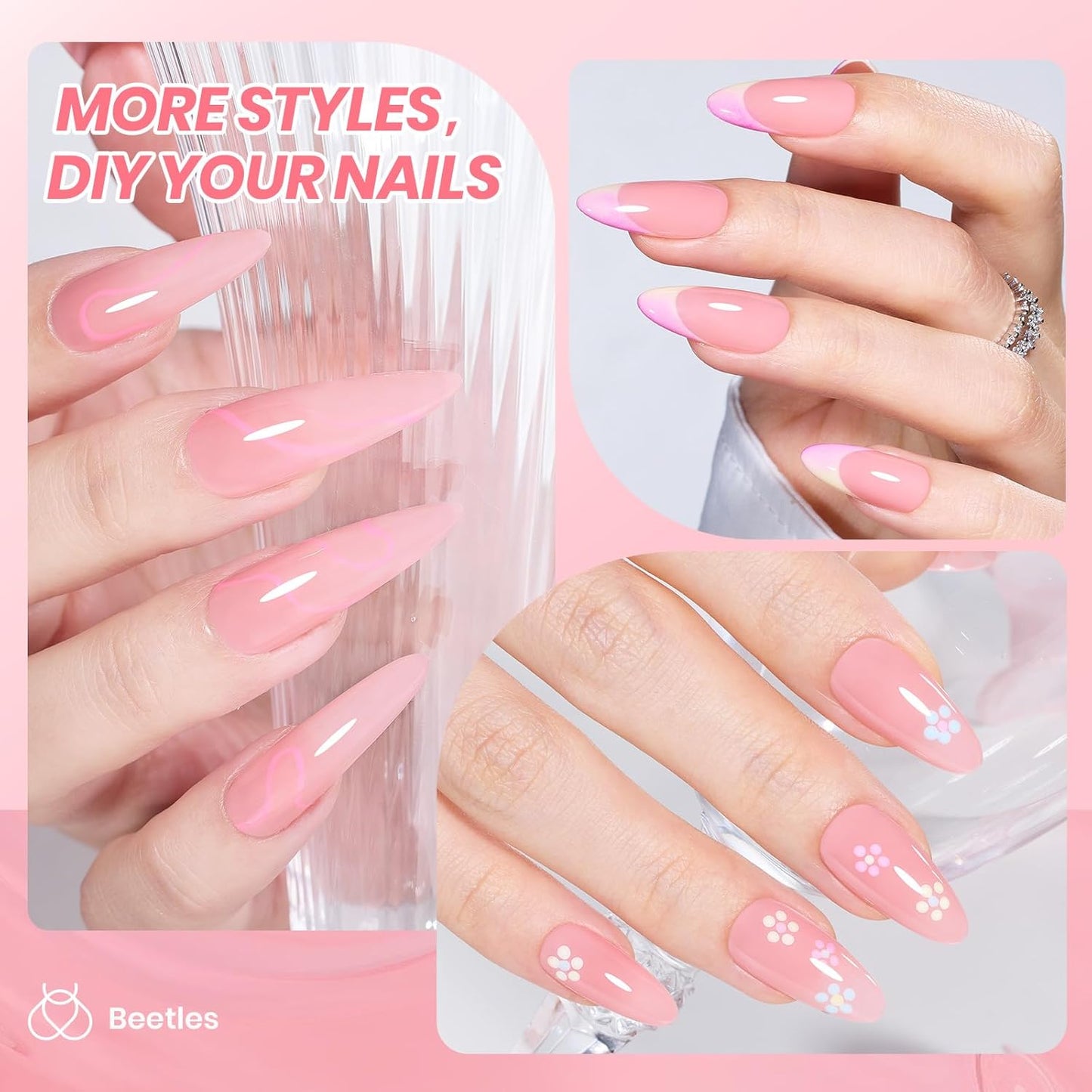 Beetles Nude Pink Gel Nail Polish - 15ml Nude Color Jelly Pink Gel Polish Sheer Translucent Effect Nail Concealer Soak Off UV LED Nail Lamp French Nail Art Gifts for Women Girls-Velvo Beauty