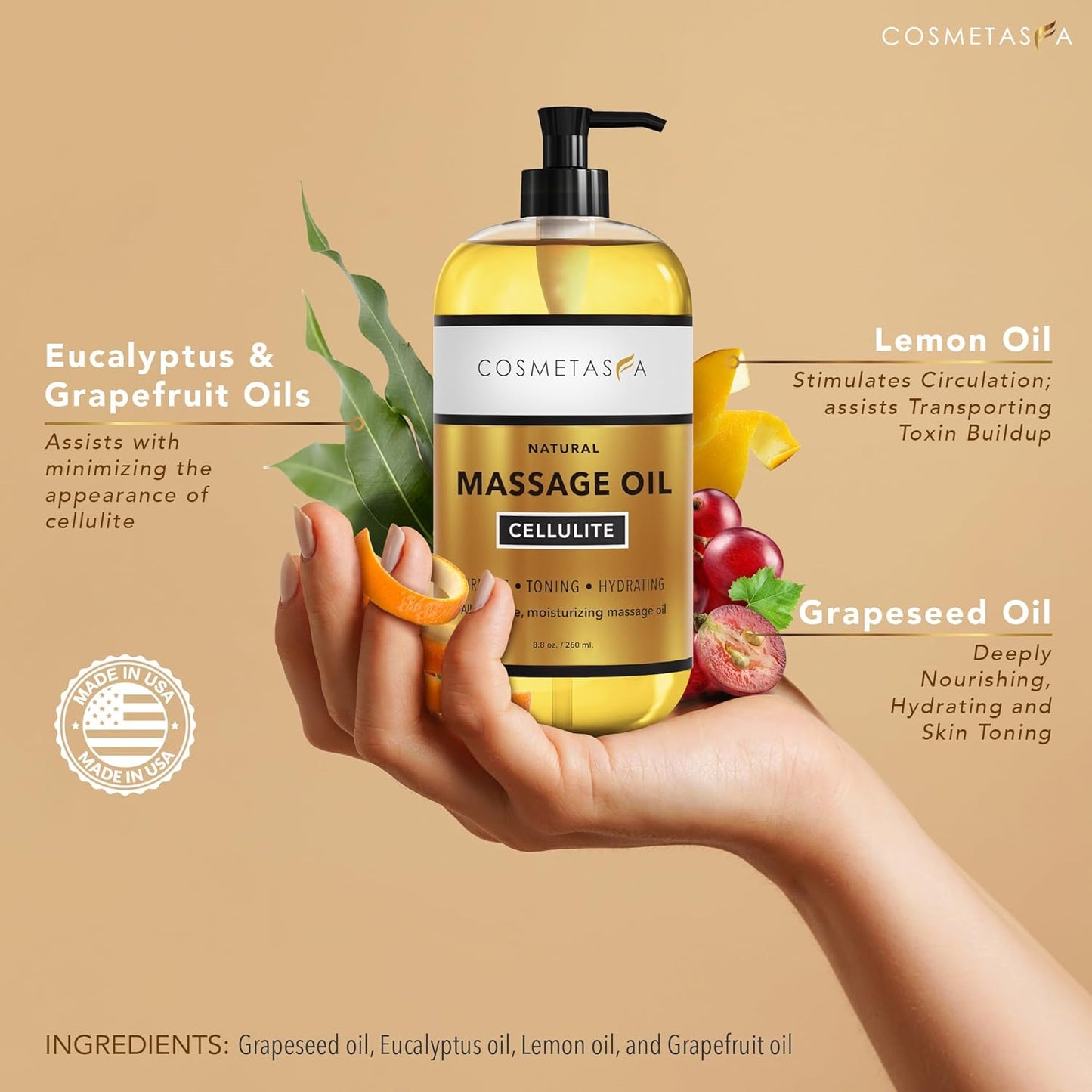 Cosmetasa Body Massage Oil for Massage Therapy Kit - Arnica Sore Muscle Massage Oil, Cellulite Massage Oil, Lavender Massage Oil, Skin Massage Roller Ball, Massager Mitt - Relaxing Luxury Spa Gift Set-Velvo Beauty