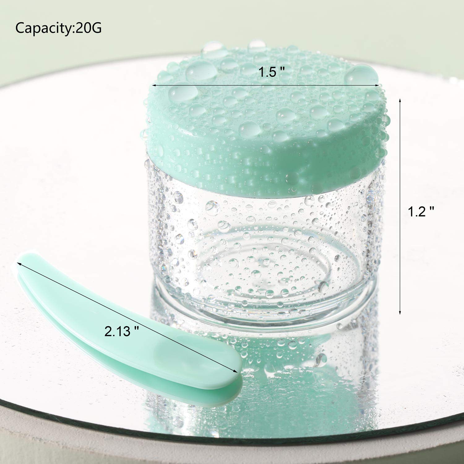 Refillable Cosmetic Sample Jars - 100 Pack 20g (0.7oz) Green Small Travel Containers with Lids + 10 Mini Makeup Spatulas - BPA Free-Velvo Beauty