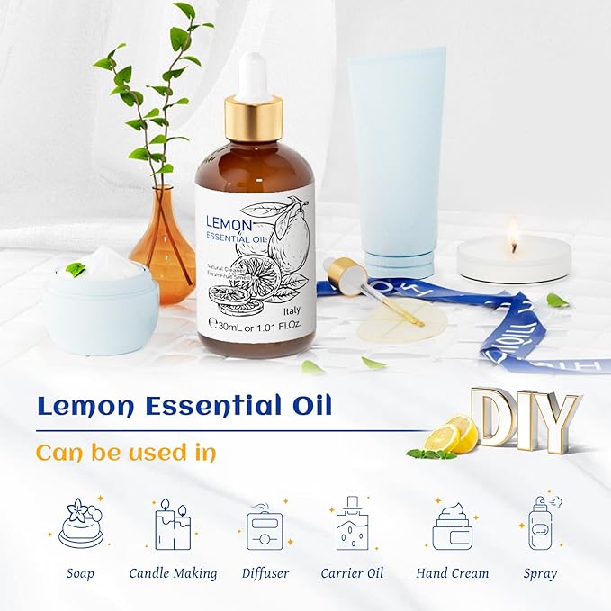 HIQILI Lemon Essential Oil, 100% Pure Undiluted for Cleaning, Skin, Diffuser - 1 Fl Oz/30ML-Velvo Beauty