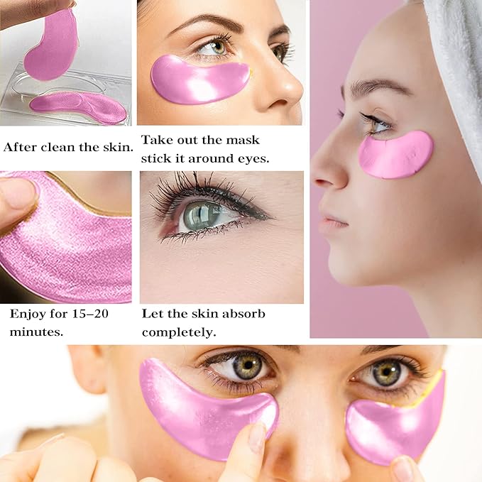 30 Pairs 24K Pink Under Eye Patches,Crystal Collagen Under Eye Mask,Puffy Eyes and Dark Circles Treatments,Moisturising&Hydrating Under Eye Patch Pads for Reducing Fine Lines Eye Bags(Pink)-Velvo Beauty