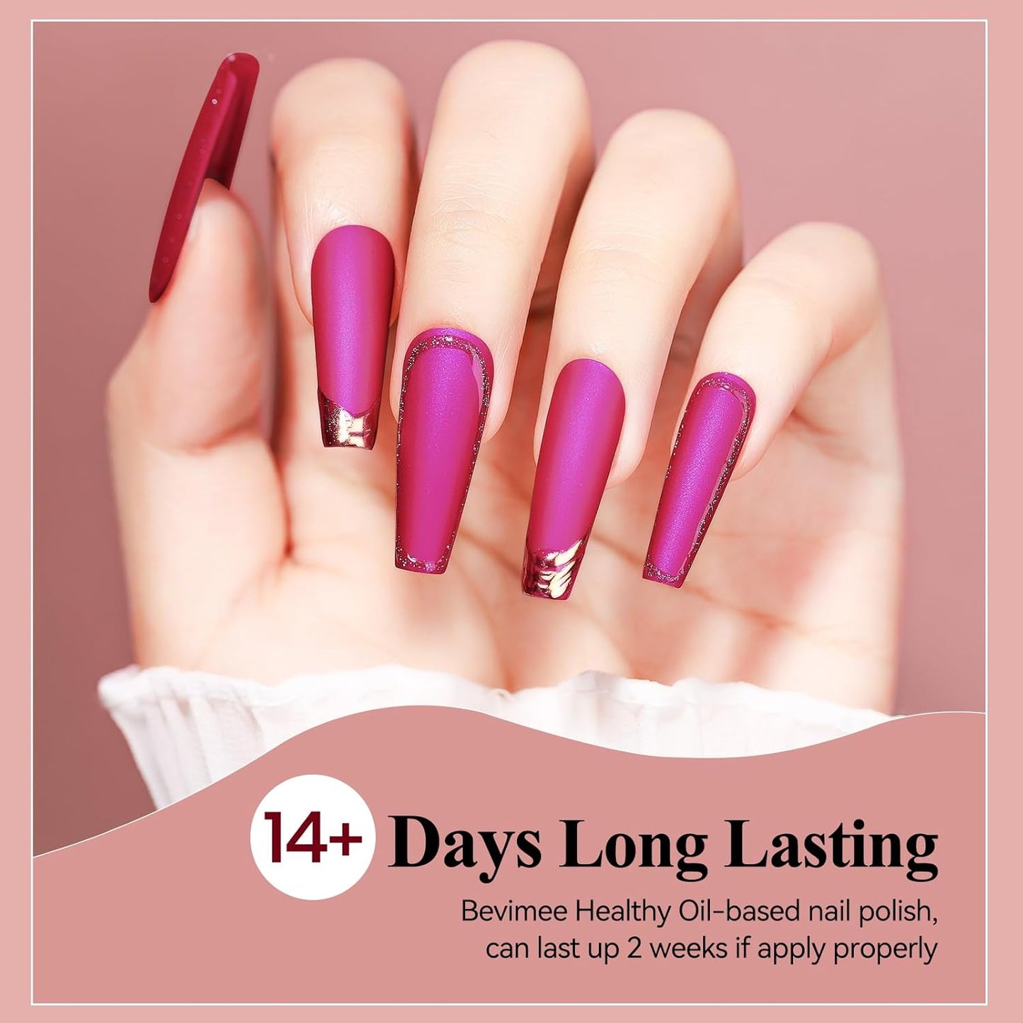 Matte Nail Polish, Air Quick Dry, Hot Pink Nail Lacquer Matte Finish, High Pigmented Long Lasting & Fast Drying Velvet Nail Polish For Nail Art, Mist Effect 12ml-Velvo Beauty
