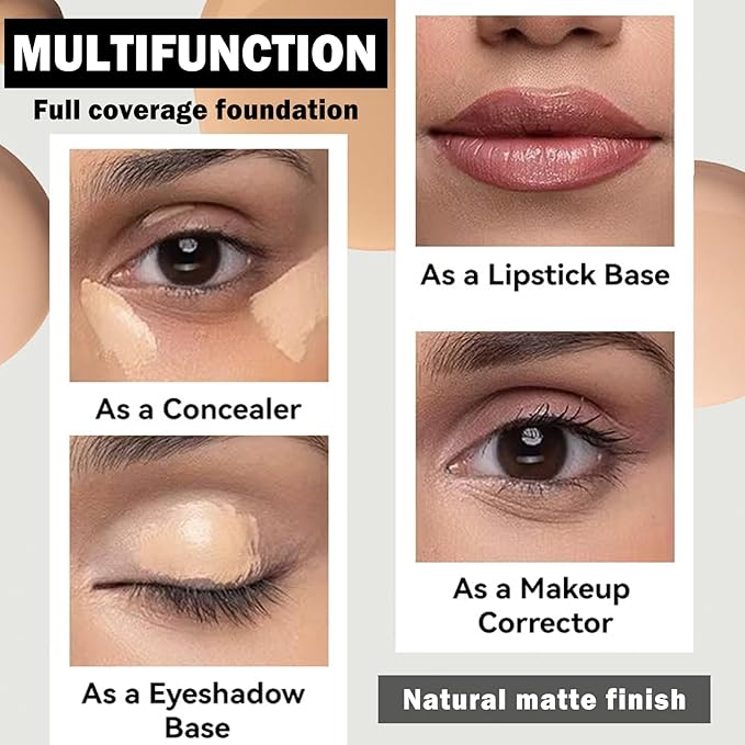 Concealer Full Coverage Foundation for Mature Skin,Oil Control Matte 2 in 1 Concealer liquid Foundation Makeup Waterproof Base De Maquillaje Alta Cobertura-02 Natural-Velvo Beauty