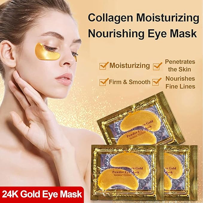 30 Pairs Lip Masks & 24K Gold Gel Eye Masks, Under Eye Collagen Patches and Crystal Gel Lip Masks Collagen Under Eye Mask for Dark Circles Puffiness and Wrinkles-Velvo Beauty