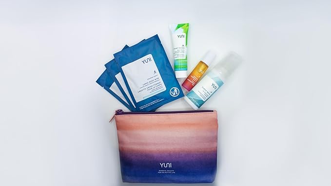 YUNI Beauty Natural Travel Essentials Kit (7pc kit) Beauty On the Run Travel Size Body Care Kit - Cleanse, Refresh, Hydrate - Save Time - All Natural, Paraben-Free, Cruelty-Free-Velvo Beauty