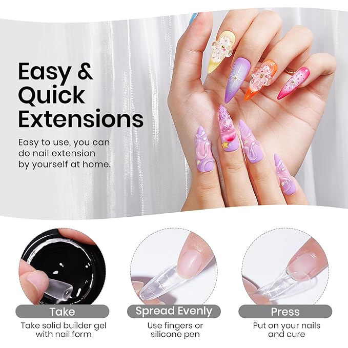 MIZHSE 30g/1oz Solid Builder Gel for Nails and 15g 3D Painting Gel, Clear Hard Gels for Nails Sculpting Nails Art Soak Off U V LED Builder Salon Home DIY Manicure-Velvo Beauty