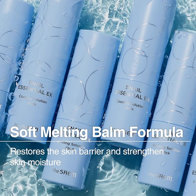 THESAEM Snail Essential EX Cooling Solution Stick Balm – Under Eye Depuffing & Soothing – Face & Eye Serum Treatment – With Snail Collagen & Aquaxyl for Moist Glow, 0.38oz.-Velvo Beauty