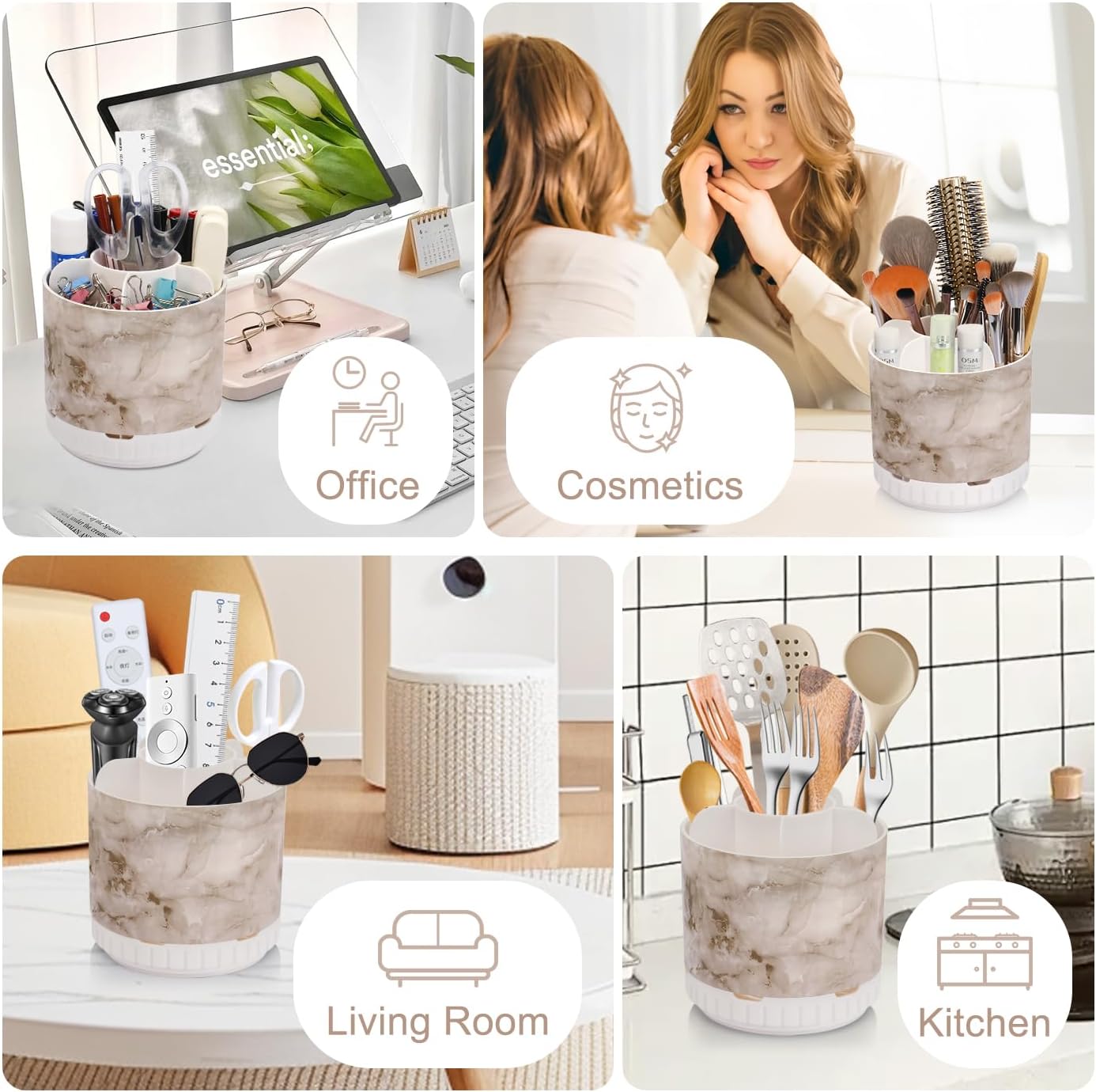 Marble Toothbrush Holders - 360° Rotating Detachable 6 Slots Kids Electric Toothbrush and Toothpaste Holde for Bathroom Accessories Organization Countertop Vanity Sink Storage-Velvo Beauty