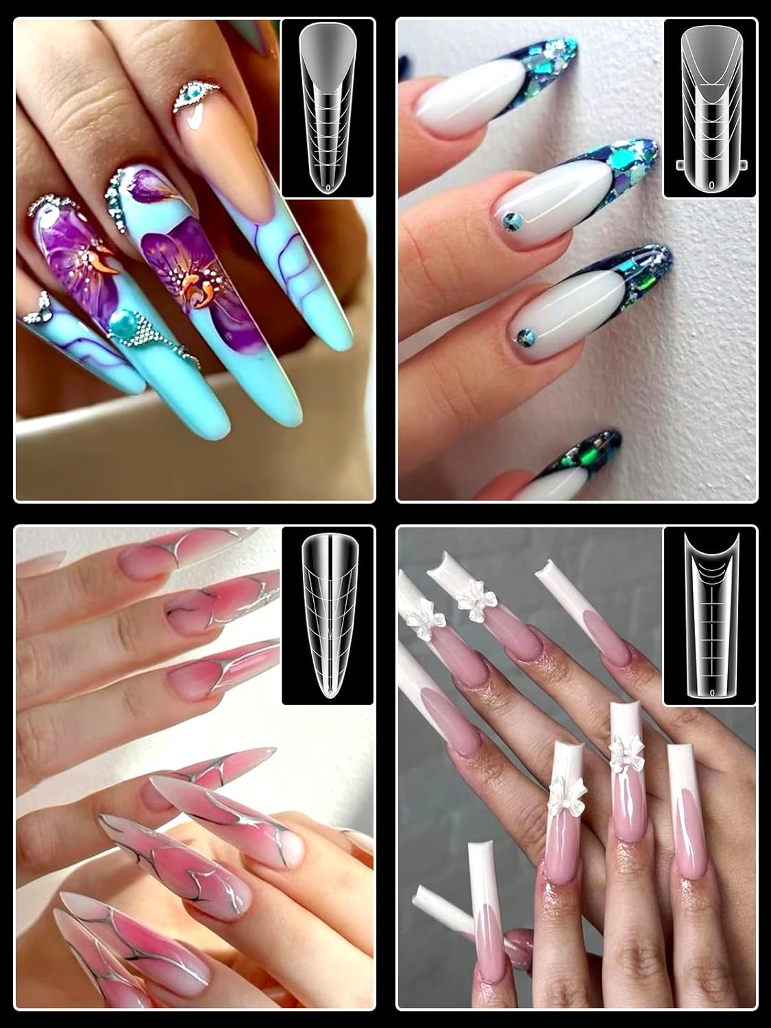 EBANKU 288PCS Nail Dual Forms for French Nails, Dual Nail Forms Molds Acrylic Nail Tips, Duet System Dual Forms Sticker Silicone Reusable Pads, 12 Styles 12 Sizes Scale for Manicure Extension, Clear-Velvo Beauty