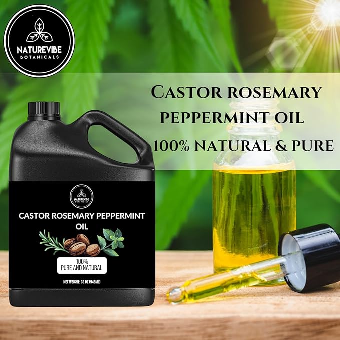 Naturevibe Botanicals Castor with Rosemary and Peppermint Oil 32 Ounces | 100% Pure and Natural | Great for Skin Care and Hair Care-Velvo Beauty