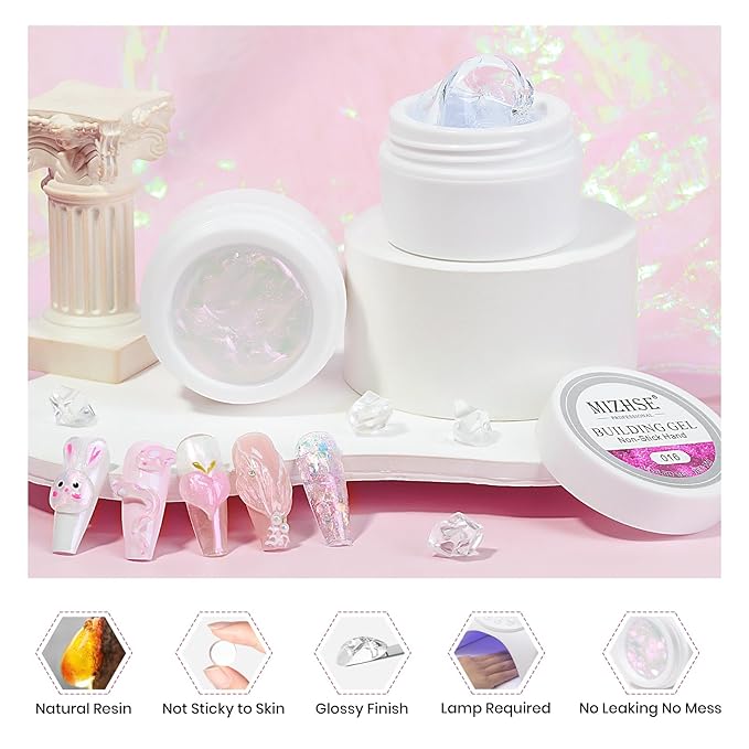 MIZHSE Solid Builder Gel, Aurora Pink & Clear Sculpting Gel for Nails, Non-Sticky 3D Nail Art Mermaid Pearl Building Carving Modeling Sculpture Hard Extension Manicure Salon Home DIY-Velvo Beauty