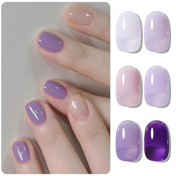 BORN PRETTY Jelly Purple Gel Nail Polish 6 Colors Purple Violets Colors Gel Polish Kit Soak Off Gel Nail Kit Collection Nail Art Gel Manicure Kit DIY at Home Salon Gifts-Velvo Beauty