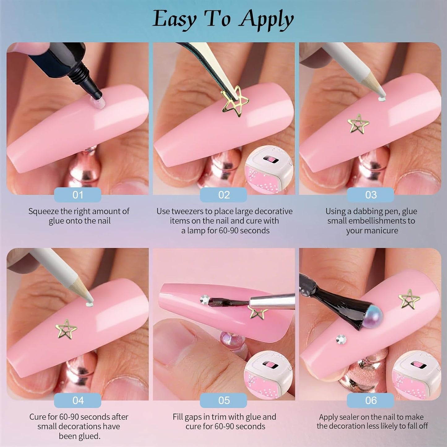 Artdone Nail Art Studs Kit, 6 boxes Multicolor And Design 3D Charms With 15 Sheets Gold Nail Stickers, Diamond Cute Nail Jewels For DIY Decoration with Pickup Tools-Velvo Beauty