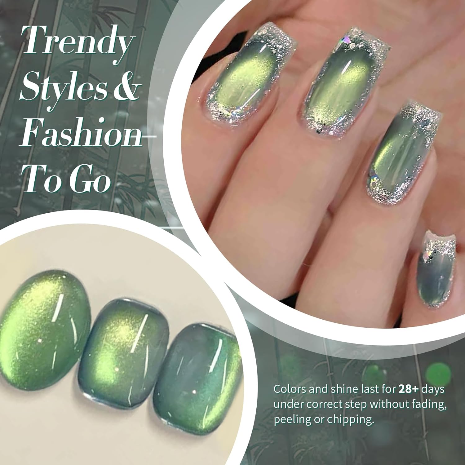 Born Pretty Cat Magnetic Gel Nail Polish, Green Gel Polish Crystal Cat Holographic Magnetic Nail Polish Nail Art Manicure Salon DIY at Home 15ML-Velvo Beauty