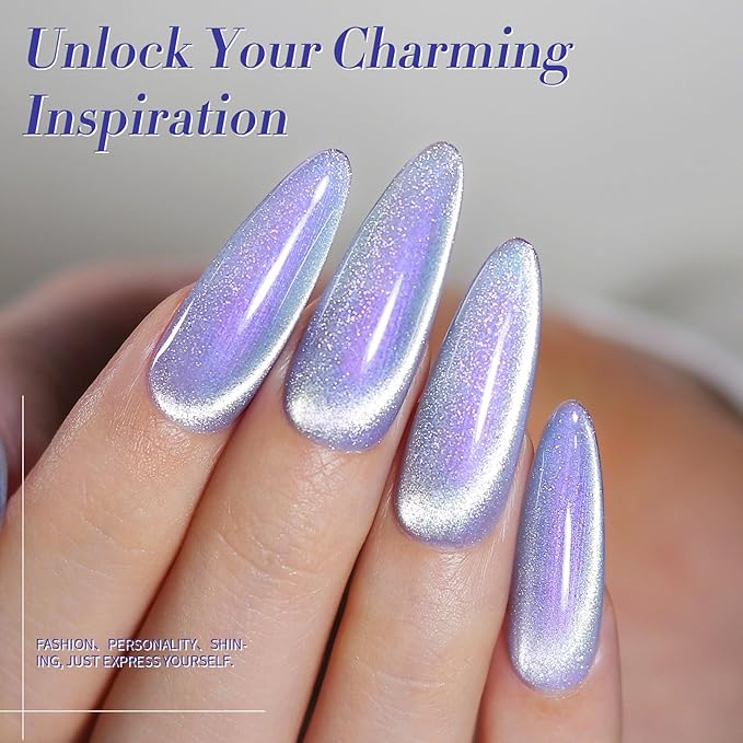 Born Pretty Auroras Cat Magnetic Eye Gel Nail Polish Set Shimmer Glitter with Magnet 9D Holographic Reflective Magnetic Nail Polish Kit Auroras Mermaid Green Blue Purple Pink Purple 6 Colors-Velvo Beauty