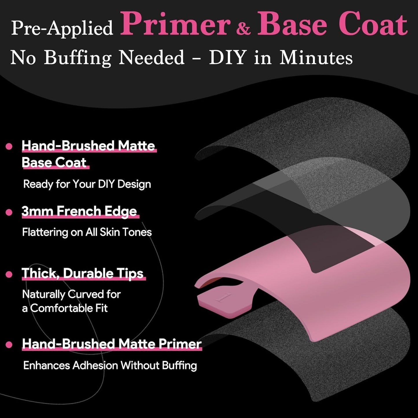 Toenail Press Ons French Tip, Berry Pink Black Elegant False Toe Nail Extension 15 Sizes 270 Pcs Sharp Square Acrylic Tips Pre-applied Nail Primer & Base Coat Full Cover for DIY Home 2025 Summer-Velvo Beauty