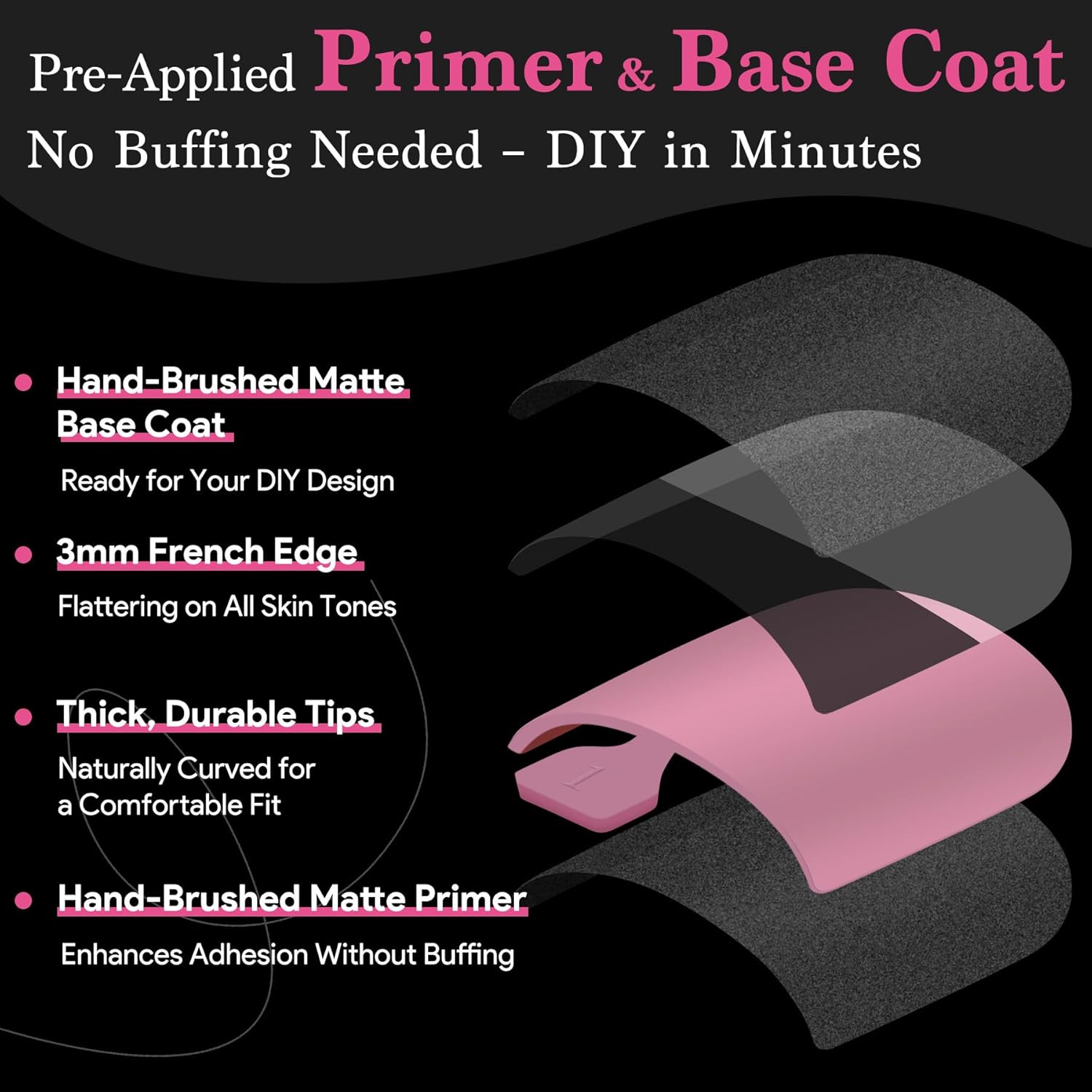 Toenail Press Ons French Tip, Berry Pink Black Elegant False Toe Nail Extension 15 Sizes 270 Pcs Sharp Square Acrylic Tips Pre-applied Nail Primer & Base Coat Full Cover for DIY Home 2025 Summer-Velvo Beauty