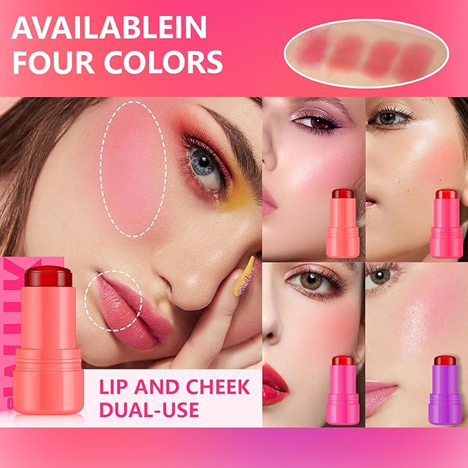 2 Pcs Milk Jelly Blush,Jelly Tint Blush Stick Sheer Lip & Cheek Stain Milk Cooling Water Jelly Tint Long Lasting Face Blushes, Lip Gloss Cheek Solid Moisturizer Stick (03#+04#)-Velvo Beauty