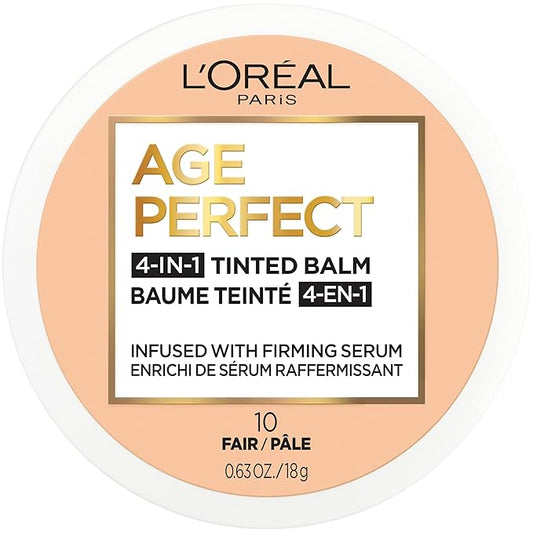 L'Oreal Paris Age Perfect 4-in-1 Tinted Face Balm Foundation with Firming Serum, Fair 10, 0.61 Ounce-Velvo Beauty