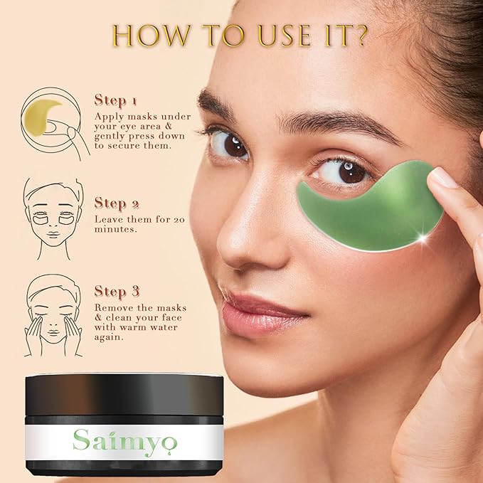 Green Seaweed Eye Mask– 60 Pcs - Gold Under Eye Mask Retinol & Collagen - Puffy Eyes and Dark Circles Treatments – Look Younger and Reduce Wrinkles and Fine Lines Undereye, Improve and Firm eye-Velvo Beauty